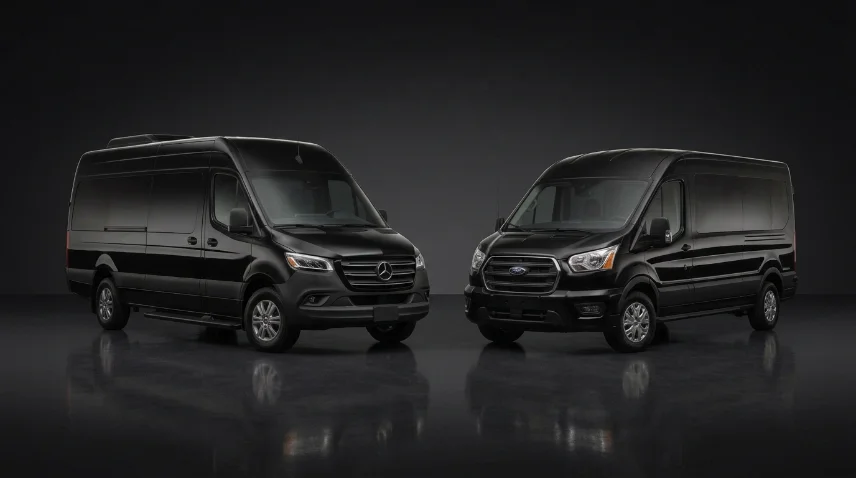 black Mercedes Sprinter van exterior